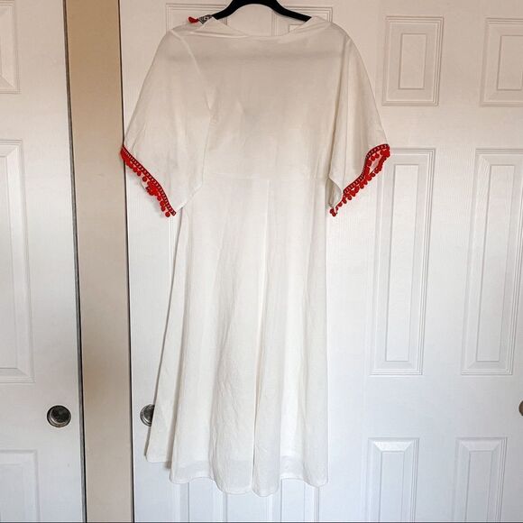 Zara Boho Pom Pom Tassel Midi Dress White S - Picture 7 of 15